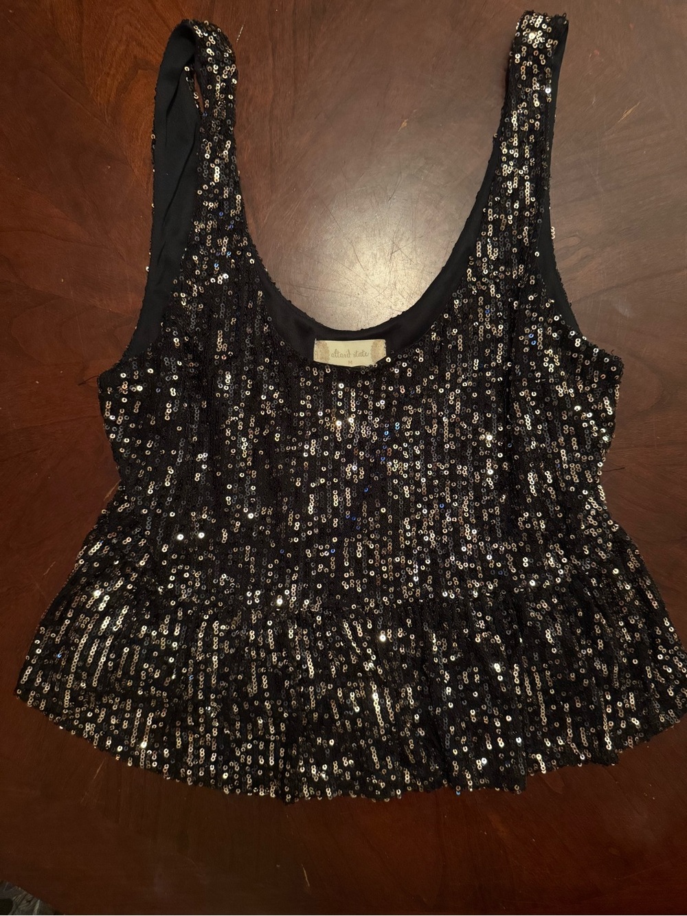 Altar'd State Black Sequin Peplum Camisole